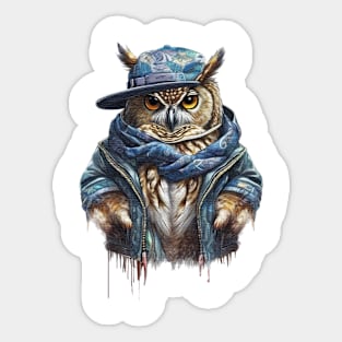 Owl wearing a jacket cap and a scar Sticker